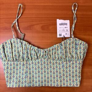 Zara Blue Ruched Bustier Crop Top